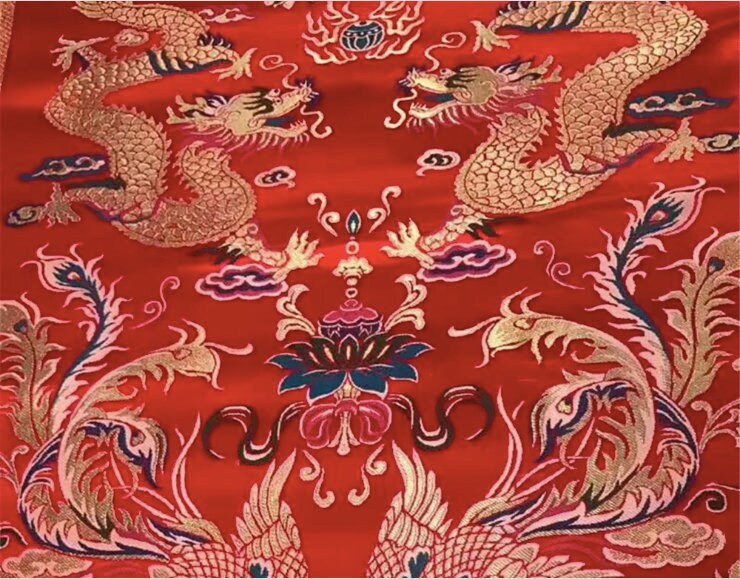 Dragon and Phoenix Brocade Fabric: Auspicious Wedding Robe Material