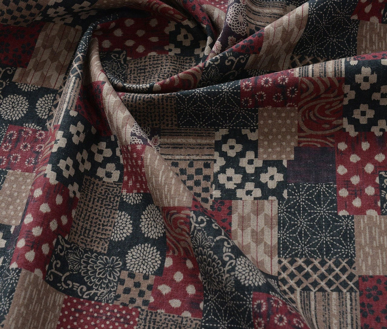 Japanese Patchwork Fabric: Cotton Linen Blend, Sewing Material (57" Wide)