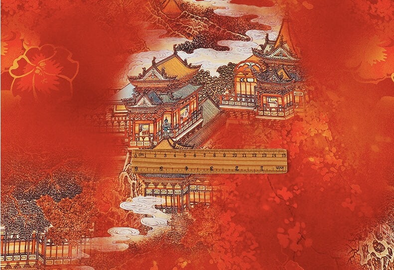 Ancient Buildings Print Fabric: Polyester Spandex Blend, 59" Wide