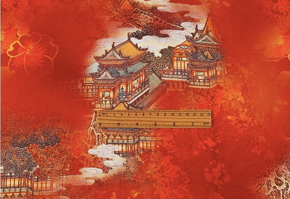 Ancient Buildings Print Fabric: Polyester Spandex Blend, 59" Wide