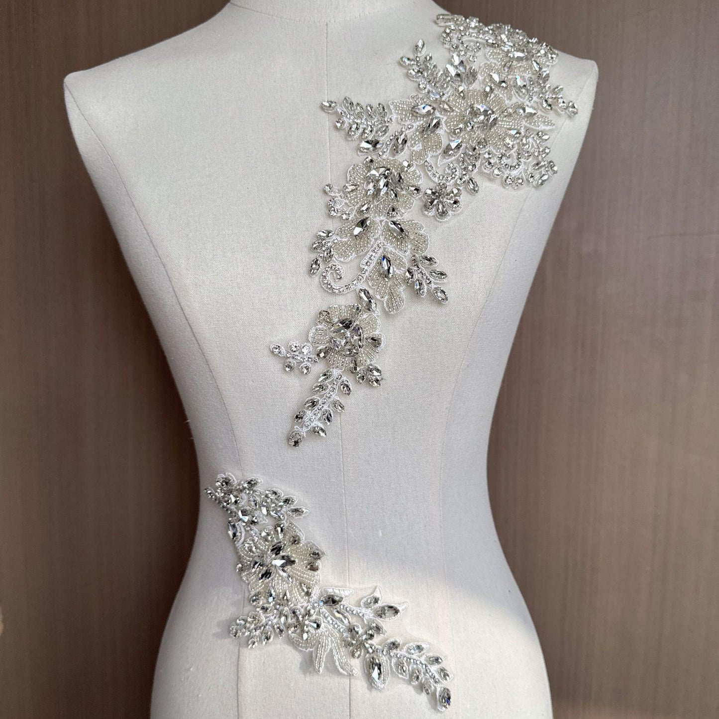 Embroidered Rhinestone Lace Trim: Bridal Wedding Dress Applique