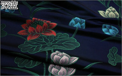 Lotus Brocade Fabric: Teal & Purple Iridescent Chinese Silk (1 Meter)