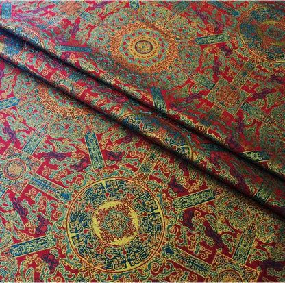 Mongolian Bada Fabric: Tibetan Caisson Pattern Rayon, 58"W, By The Meter