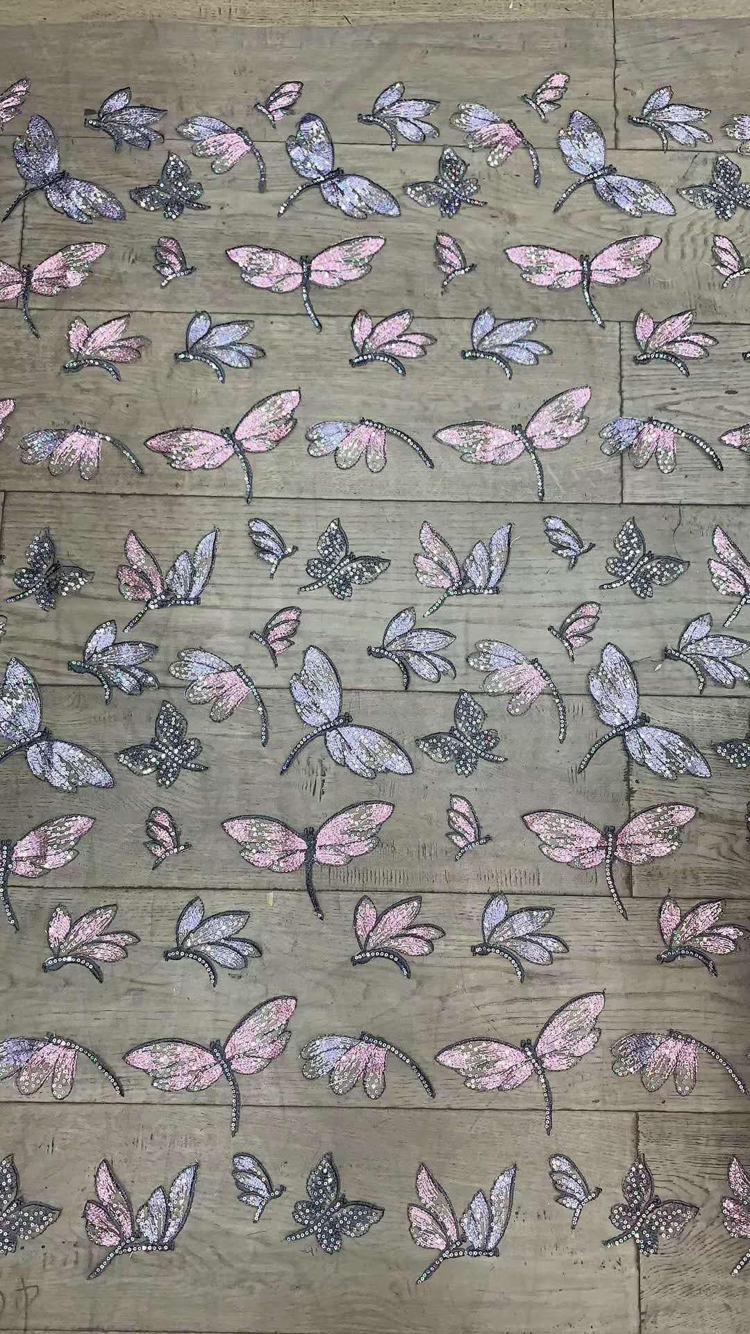 Butterfly Embroidered Sequin Lace Fabric: Two-Tone Tulle Mesh, 59" Wide