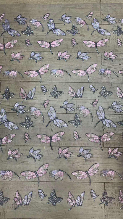 Butterfly Embroidered Sequin Lace Fabric: Two-Tone Tulle Mesh, 59" Wide