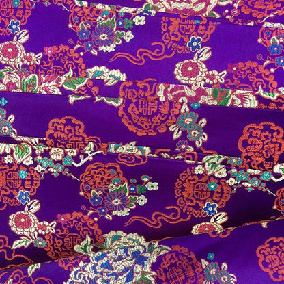 Ethnic Style Silk Brocade Fabric: Cheongsam Jacquard, Purple Floral (By 1 Meter)