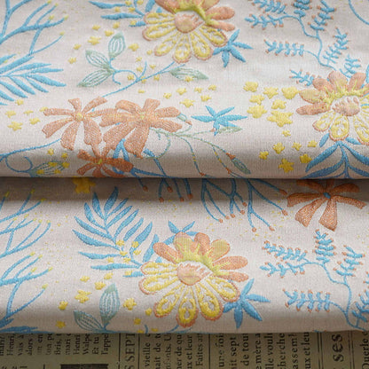 Reversible Jacquard Woven Fabric: Blue & Yellow Floral Upholstery, Costume, Decor - 64"W