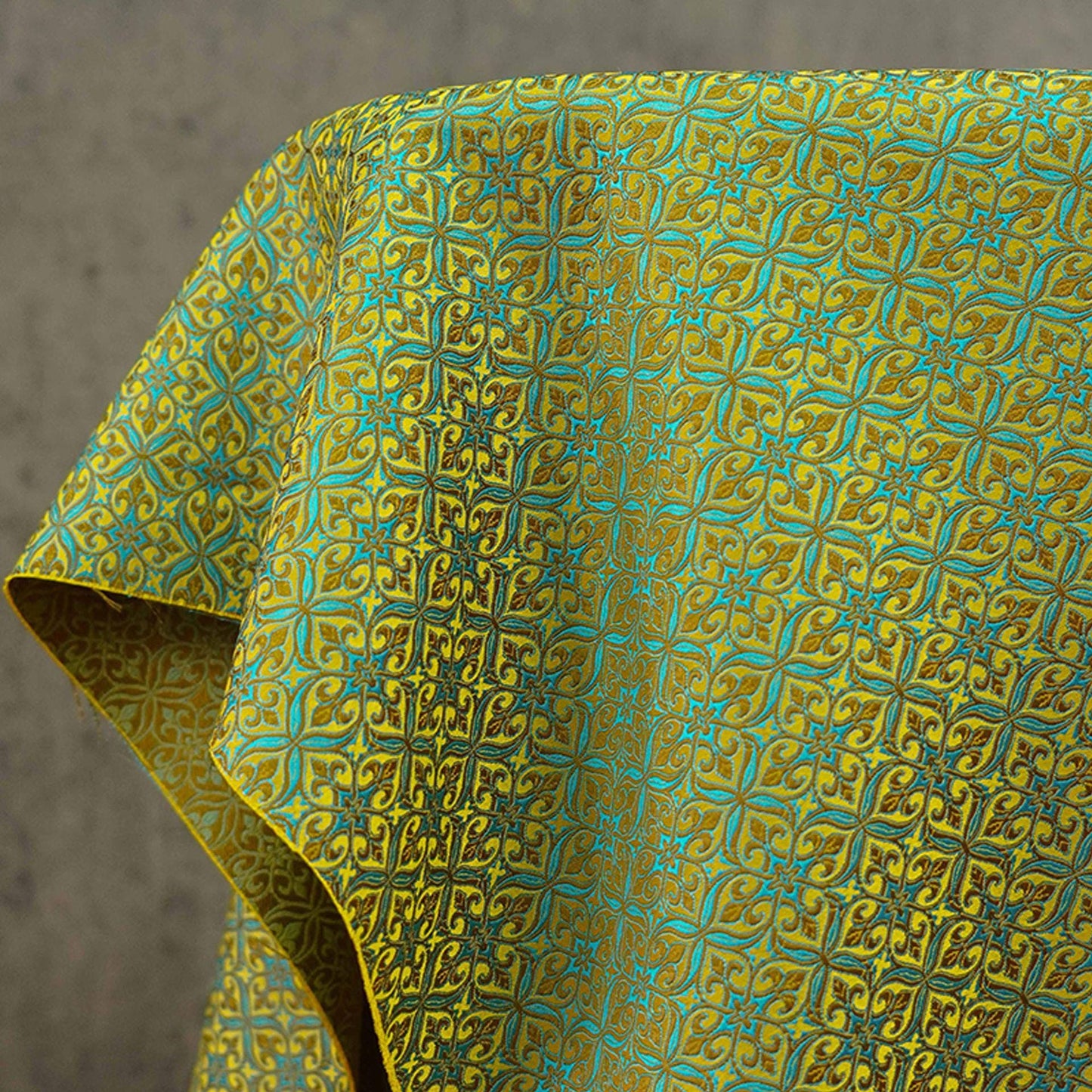Teal Green Silk Brocade Fabric: Traditional Upholstery & Sewing, 59" Wide