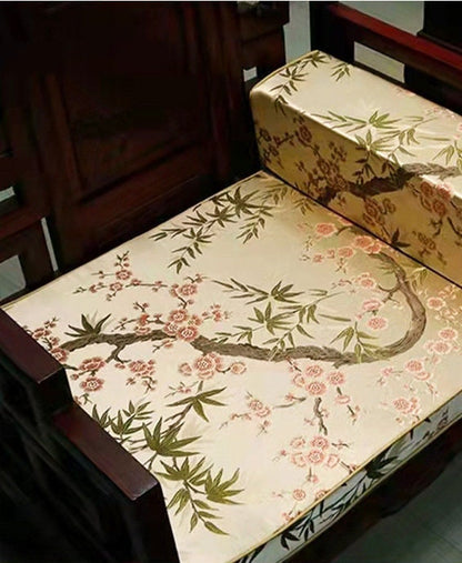 Bamboo & Plum Blossom Brocade Jacquard Fabric: 57"W Damask Upholstery