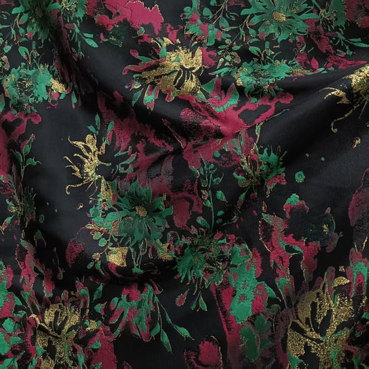 Vintage Iridescent Floral Jacquard Fabric: Metallic Gold Thread, 66"W