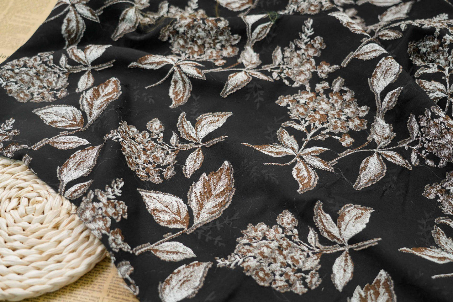 Retro Floral Jacquard Fabric: 50"W Polyester Drapery Material
