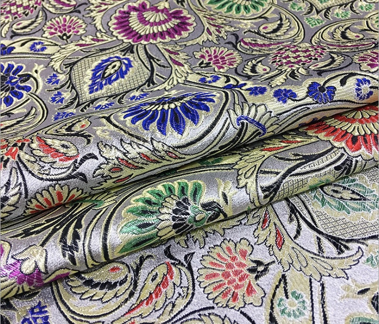 Floral Pineapple Silk Brocade Fabric - 29.5" Wide - By The Meter