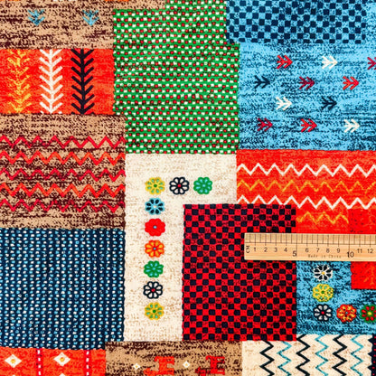 1960s Cotton Fabric: Colorful Patchwork Print, Sewing & Upholstery