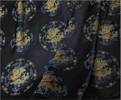 Dragon Brocade Fabric: Black & Gold Jacquard Blend, 55" Wide