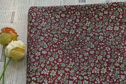 Red Mini Floral Jacquard Fabric: Countryside Style, 58" Wide
