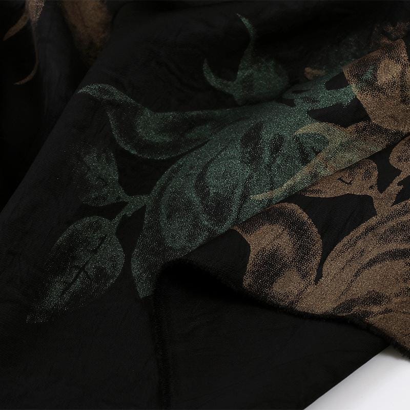 Black Floral Gambiered Canton Gauze Fabric: Two-Tone Satin, 59" Wide