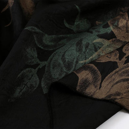 Black Floral Gambiered Canton Gauze Fabric: Two-Tone Satin, 59" Wide