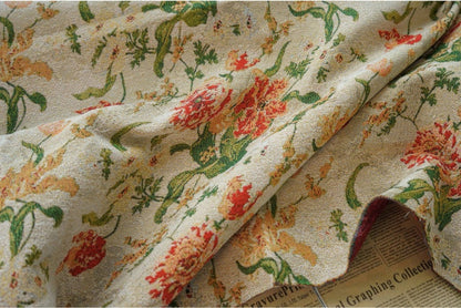 Floral Jacquard Fabric: Retro Big Flower Upholstery, 59" Wide