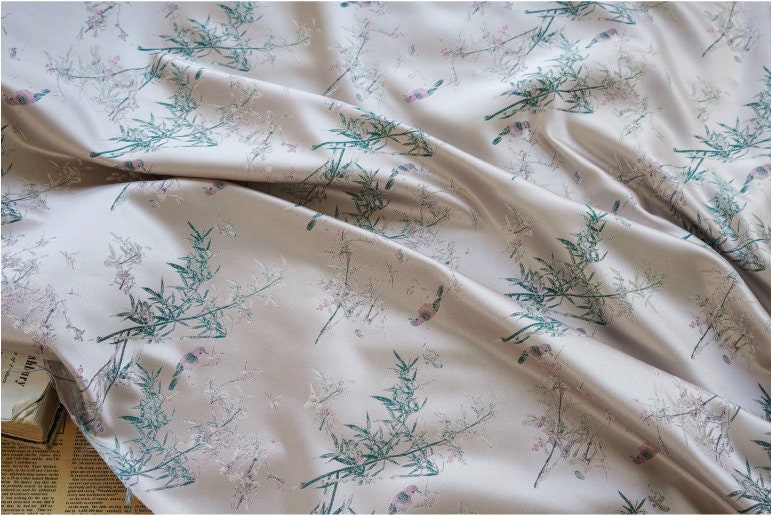 Floral Bamboo Brocade Satin Fabric - Light Purple, 59" Wide