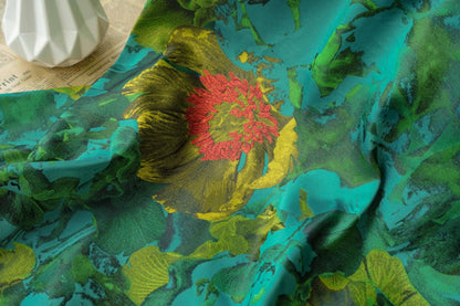 Green Floral Jacquard Fabric: 64"W Polyester Upholstery & Drapery