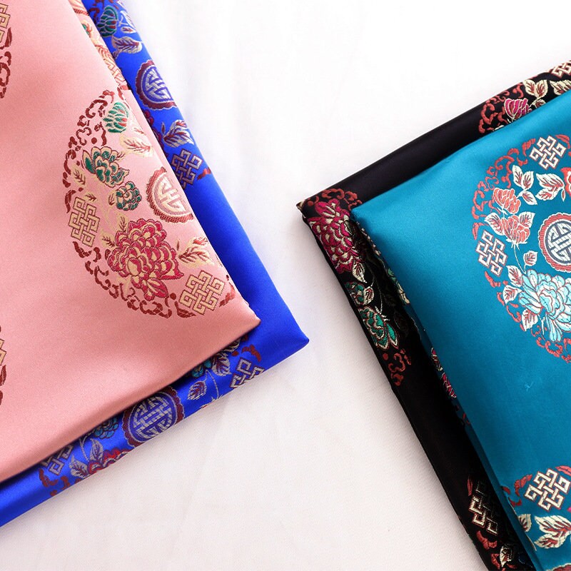 Teal Chinese Silk Brocade Fabric: Floral Upholstery, Costume Sewing (By The Meter)