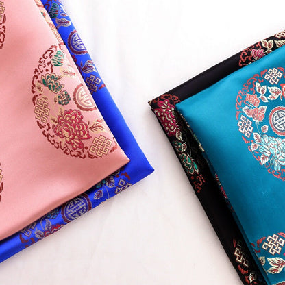 Teal Chinese Silk Brocade Fabric: Floral Upholstery, Costume Sewing (By The Meter)
