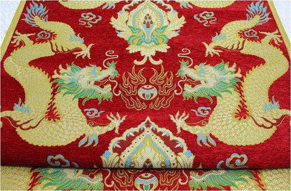 Double Dragon Brocade Fabric: Chinese Robe Cheongsam Material (29"W)