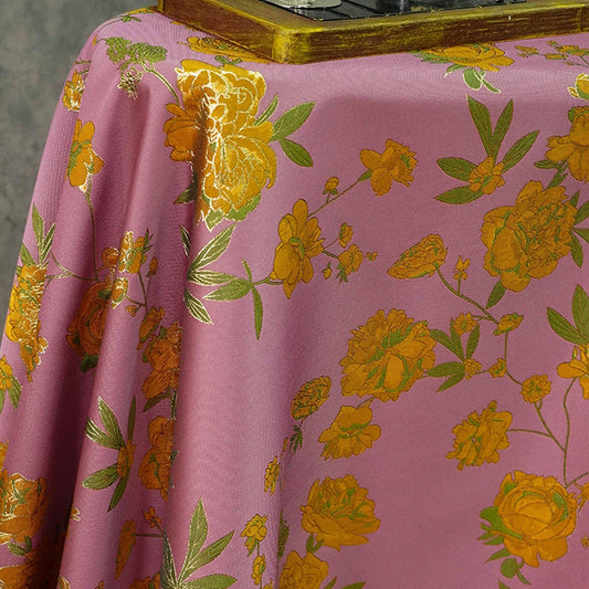 Gold Thread Purple Jacquard Fabric: Peony Pattern, 59" Wide
