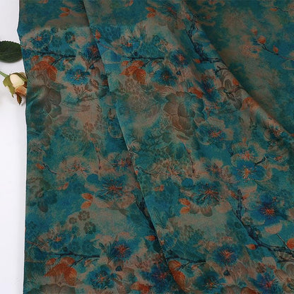 Red Cloud Gauze Fabric with Ink-Dyed Peony Blossom Print, 59"Wide