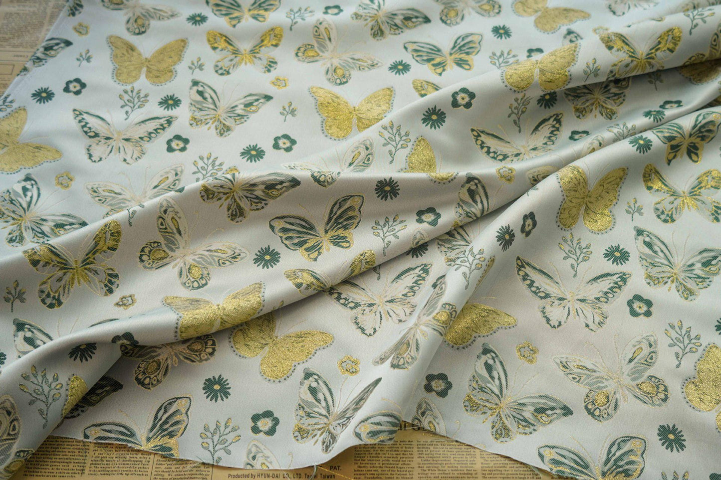 Gold Thread Butterfly Jacquard Fabric: Beige Costume & Upholstery Fabric