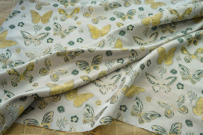 Gold Thread Butterfly Jacquard Fabric: Beige Costume & Upholstery Fabric