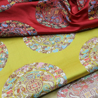 Chinese Fu Brocade Fabric: Floral Jacquard Satin, 29.5"W