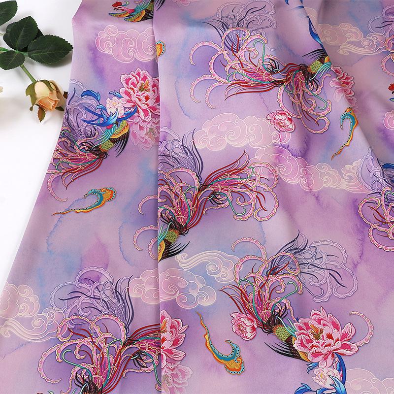 Tissu satin de soie acétate Xiangyun Tea : rideau imprimé numériquement, 150 cm de large