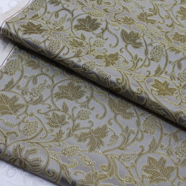 Gray Grape Brocade Fabric: Silk Rayon Blend, 29.5" Wide
