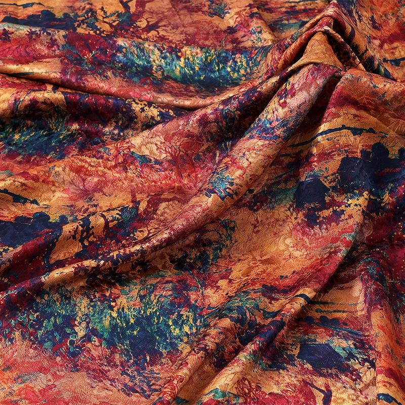 Floral Tea Silk Satin Fabric: Colorful Roses, 59" Wide