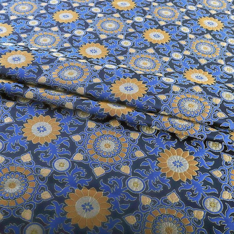 Navy Blue Zen Flower Brocade Fabric: 59" Wide, Upholstery & Costume