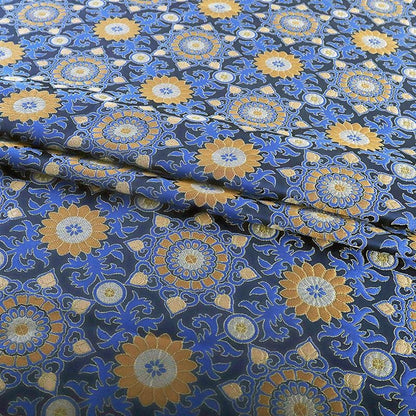Navy Blue Zen Flower Brocade Fabric: 59" Wide, Upholstery & Costume