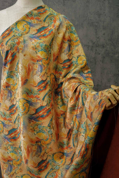 Dunhuang Tea Silk Fabric: Rich Texture Satin, 55"W