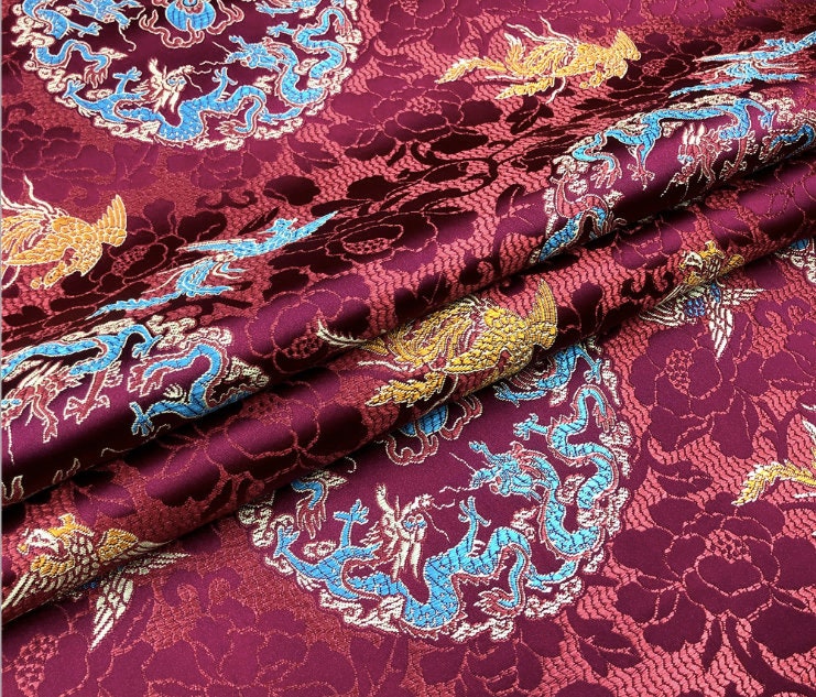 Dragon Brocade Fabric: Multicolor Chinese Silk Rayon Blend (29.5" Wide)