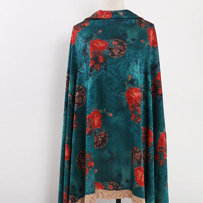 Red Floral Print Fabric: Polyester Spandex Blend, 59" Wide