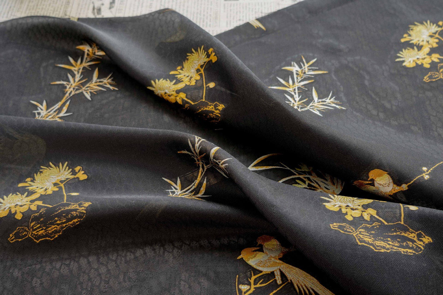 Bird & Bamboo Jacquard Fabric: Japanese Style Dress Fabric, 55"W