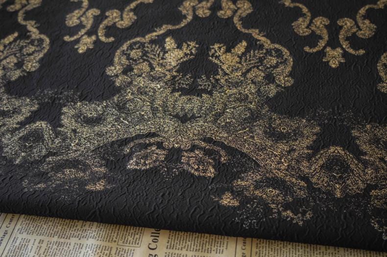Gold Thread Jacquard Fabric: 3D Oil Painting Texture, 55" Wide