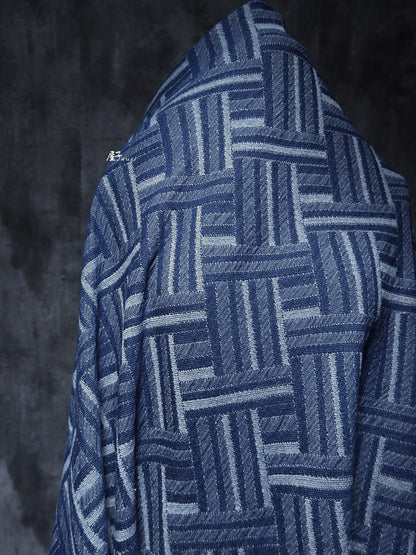 Jacquard Woven Cotton Fabric: 3D Denim Look, Bamboo Pattern, 63" Wide