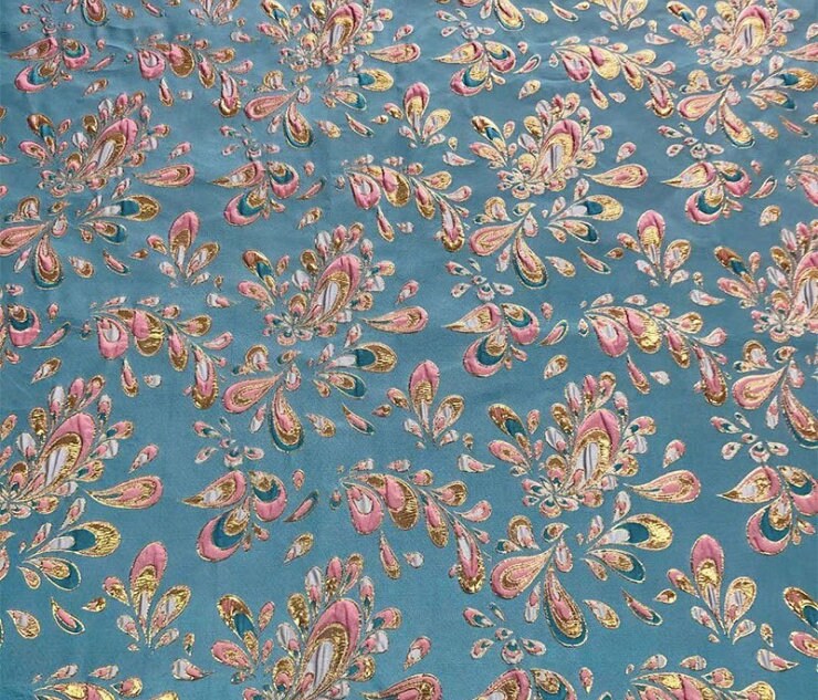 Metallic Damask Jacquard Satin Fabric: 3D Texture, 56" Wide