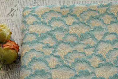 Elegant Embossed Geometric Fan Floral Textured Jacquard Fabric, 60" Wide