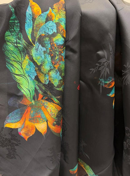 Black Lotus Mulberry Silk Fabric: 40 Momme, 55" Wide