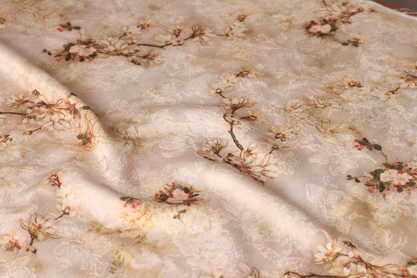 Floral Silky Satin Fabric: 59"W Ancient Painting Print