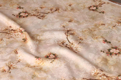 Floral Silky Satin Fabric: 59"W Ancient Painting Print