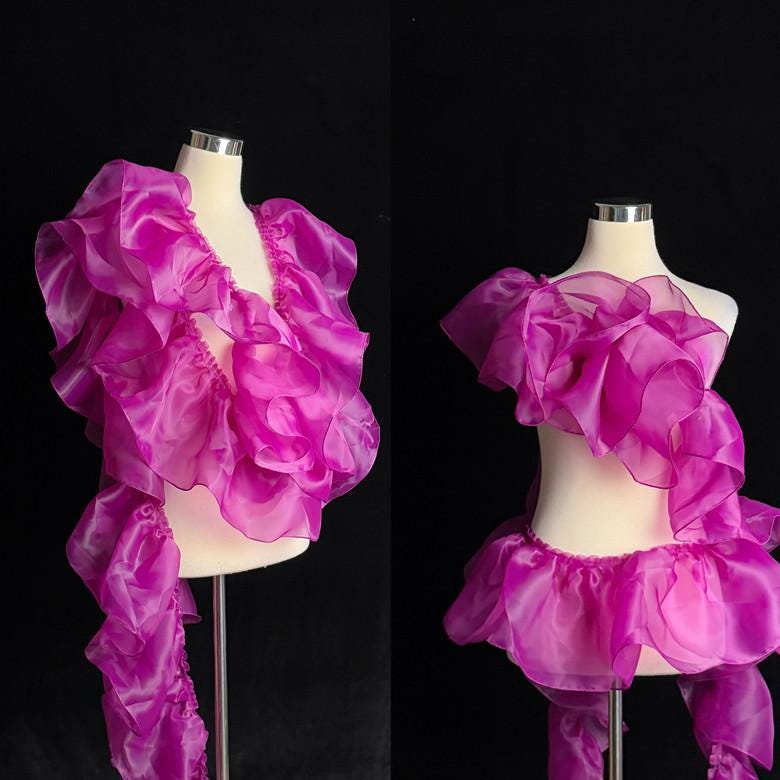 Sheer Pleated Organza Ruffle: 3D Fold Designer Fabric, Wedding Gown Decoration