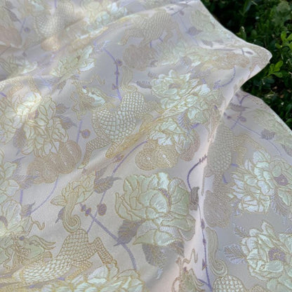 Embossed Floral Jacquard Fabric: 3D Gold Thread Design, 55" Wide